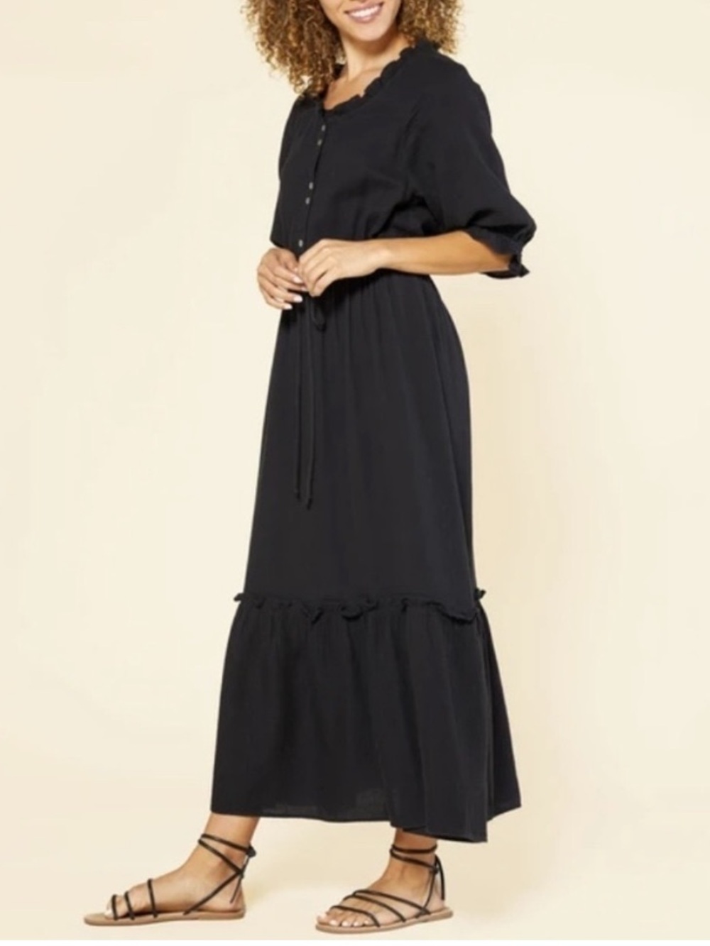 NWT Outerknown Odyssey Gauzy Cotton Midi Dress Black Boho Sz XS - Picture 4 of 14